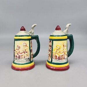 Vintage German Beer Steins Salt And Pepper Shakers Set Ceramic Made in Japan